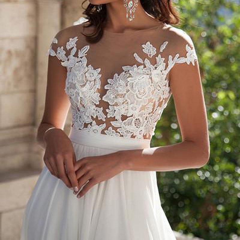 Sexy Boho Lace Top Side-slit Cheap A-line Long Beach Wedding Dress, PD0046