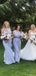 Elegant Greek Baby Blue Grey Blue V-neck Chiffon Long Bridesmaid Dress, BD3089
