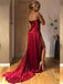 One-shoulder Dark Red High Side-slit Mermaid Long Tail Prom Dress, PD3472