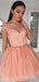 Pink Illusion Lace Top Sweetheart A-line Tulle Mini Homecoming Dress, HD3044
