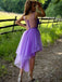 Purple Illusion Lace Flowers High-low Tulle Backless A-line Short Homecoming Dress, HD3030