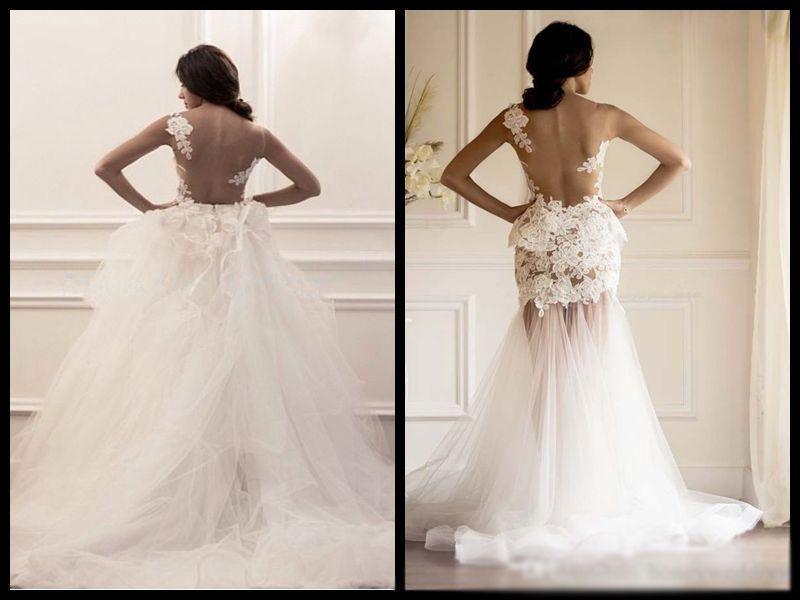 Two Pieces Strapless Gorgeous Lace Wedding Dresses, Mermaid Tulle Bridal Gown, WD0078