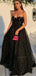 Sexy Black Strapless Colorful Pearl A-line Long Prom Dresses, PD3460
