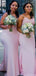 Sexy Blush Pink Lace Spaghetti Strap Mermaid Long Bridesmaid Dress, BD3098