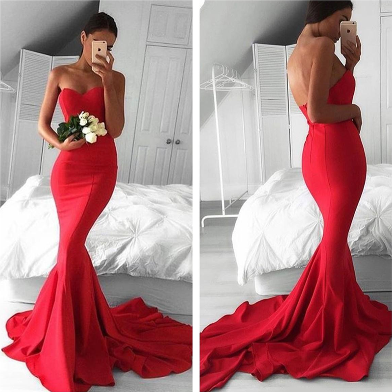 Sexy Red Strapless Sweetheart Mermaid Long Prom Dress, PD3104