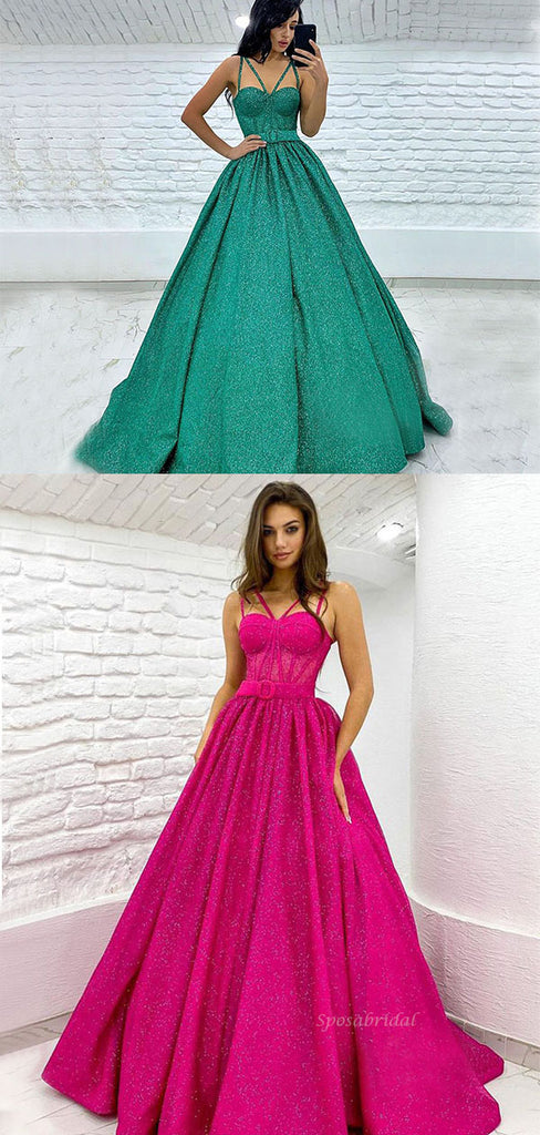 Sexy Sparkly Unique Straps A-line Turquoise And Fuschia Long Prom Dresses, PD3451