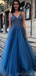 Shininng Sequins V-neck A-line Sexy Open Back Tulle Prom Dress, PD3084
