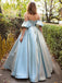 Silver Off-shoulder Princess Lace Top A-line Long Prom Dress, PD3480