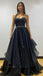 Strapless Sexy Black Sweetheart A-line Simple Long Prom Dress, PD3375